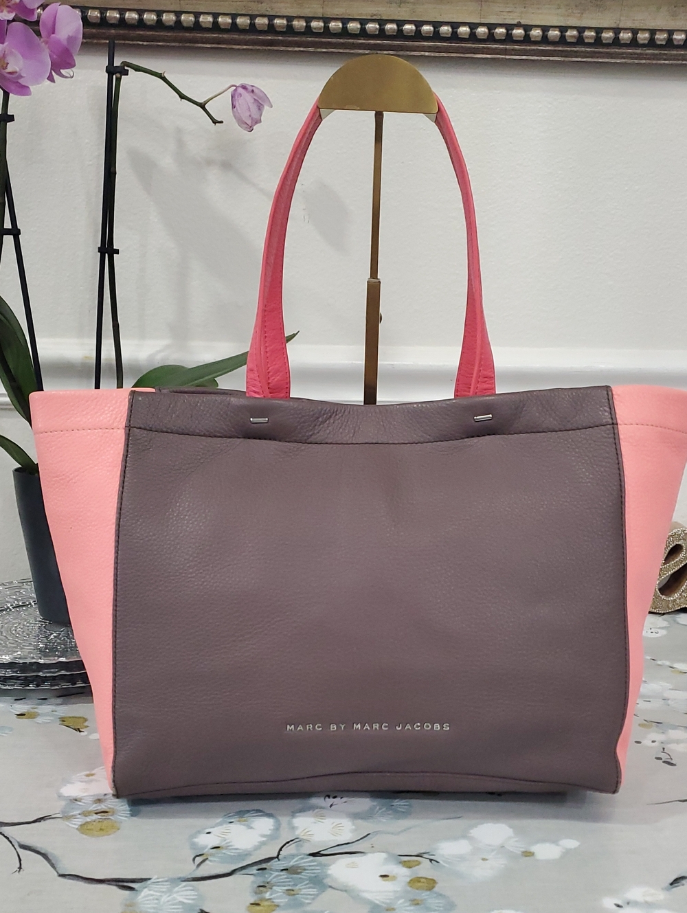 Marc by Marc Jacobs Pink and Taupe What's the T"  Colorblock Leather Tote